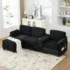 Streamdale Furniture Streamdale L-shape Corduroy Sofa: 4-seater, Usb, Storage, Console & Ottoman In Black