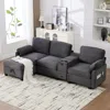 Streamdale Furniture Streamdale L-shape Corduroy Sofa: 4-seater, Usb, Storage, Console & Ottoman In Gray