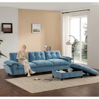 Streamdale Furniture Streamdale L-shape Sectional Sofa W/ Ottoman, Charging, Cup Holder, Storage