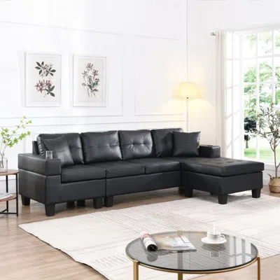 Streamdale Furniture Streamdale L-shape Sectional Sofa With Chaise Lounge, Cup Holder (black)