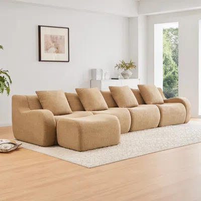 Streamdale Furniture Streamdale L-shaped 4-seat Boneless Sofa, Teddy Fabric, No Assembly, Camel