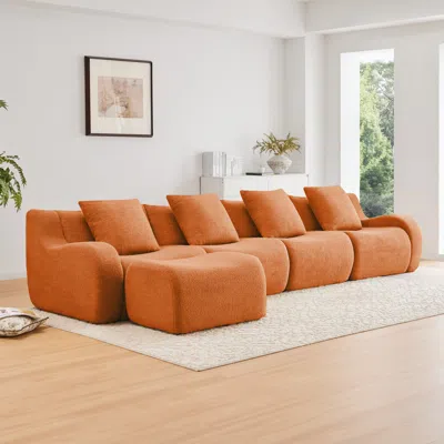 Streamdale Furniture Streamdale L-shaped 4-seat Boneless Sofa, Teddy Fabric, No Assembly, Orange