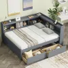 Streamdale Furniture Streamdale L-shaped Bookcase Bed With Power Outlets, Usb & Drawers - Grey In Gray