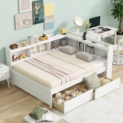 Streamdale Furniture Streamdale L-shaped Bookcase Bed With Power, Usb & Drawers - White