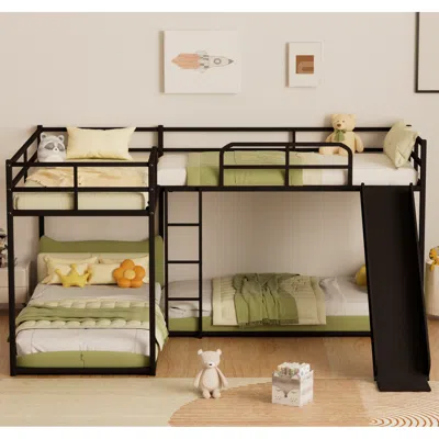 Streamdale Furniture Streamdale L-shaped Bunk Bed With Slide And Short Ladder, Black