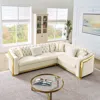 Streamdale Furniture Streamdale L-shaped Chesterfield Sectional Sofa, Velvet, Gold Accents, Beige