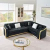 Streamdale Furniture Streamdale L-shaped Chesterfield Sectional Sofa, Velvet, Gold Accents, Black In Black