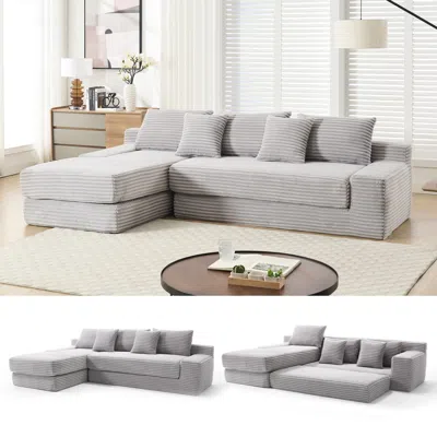 Streamdale Furniture Streamdale L-shaped Corduroy Sectional Sofa Bed - Light Gray