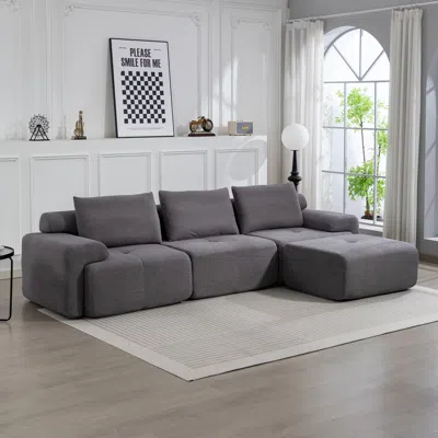 Streamdale Furniture Streamdale L-shaped Corduroy Sectional Sofa Bed - Memory Foam, Steel Frame, Grey