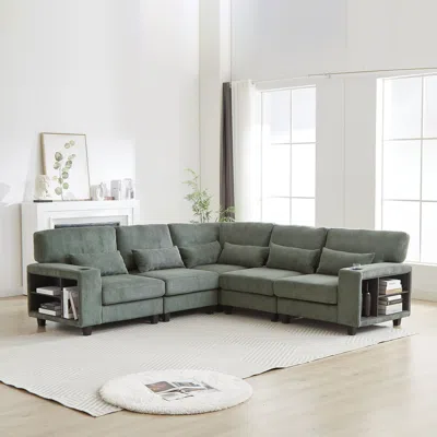 Streamdale Furniture Streamdale L-shaped Corduroy Sectional Sofa With Storage & Cup Holder