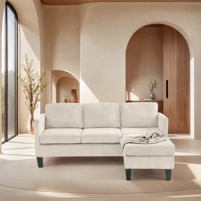 Streamdale Furniture Streamdale L-shaped Corduroy Sofa: Modern Design, Easy Assembly - Off-white In Neutral