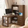Streamdale Furniture Streamdale L Shaped Desk With Drawers, Bookshelf, Led Light, Corner Gaming Desk In Brown