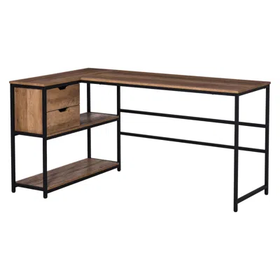 Streamdale Furniture Streamdale L-shaped Home Office Desk With Storage Shelves & Steel Frame