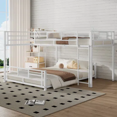 Streamdale Furniture Streamdale L-shaped Metal Twin Over Full Size Bunk Bed, White