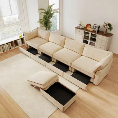 Streamdale Furniture Streamdale L-shaped Modular Sofa: Chenille, Wheat, Storage, Footstool