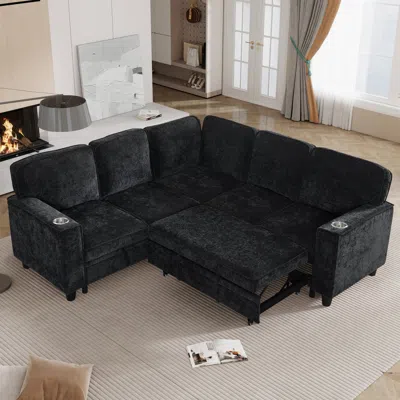 Streamdale Furniture Streamdale L-shaped Pull Out Sleeper Sofa Bed With Storage - Charcoal Black