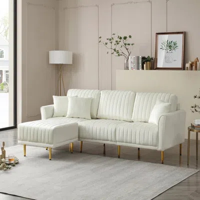 Streamdale Furniture Streamdale L Shaped Sectional Sofa Couch With Velvet Fabric In White