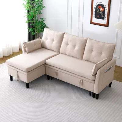 Streamdale Furniture Streamdale L-shaped Sectional Sofa W/ Storage - Beige Cotton-linen In Neutral
