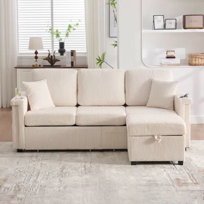 Streamdale Furniture Streamdale L-shaped Sectional Sofa W/ Storage Ottoman, Usb, Cup Holder, Corduroy