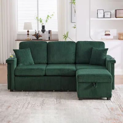 Streamdale Furniture Streamdale L-shaped Sectional Sofa W/ Storage Ottoman, Usb, Cup Holder, Corduroy