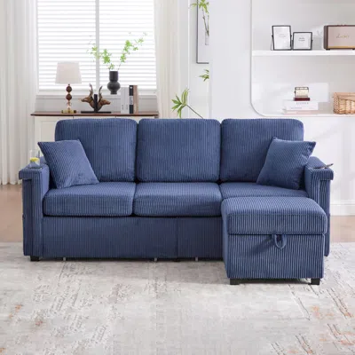 Streamdale Furniture Streamdale L-shaped Sectional Sofa W/ Storage Ottoman, Usb, Cup Holder, Corduroy