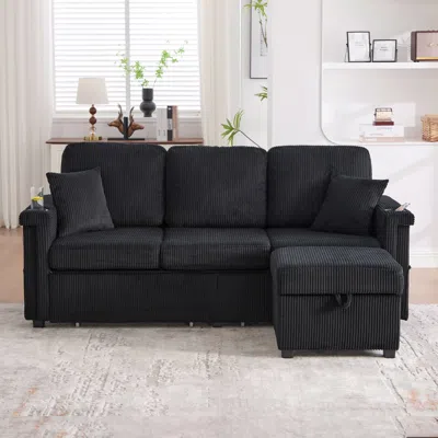 Streamdale Furniture Streamdale L-shaped Sectional Sofa W/ Storage Ottoman, Usb, Cup Holder, Corduroy