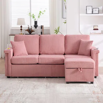 Streamdale Furniture Streamdale L-shaped Sectional Sofa W/ Storage Ottoman, Usb, Cup Holder, Corduroy