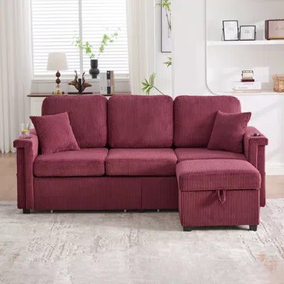 Streamdale Furniture Streamdale L-shaped Sectional Sofa W/ Storage Ottoman, Usb, Cup Holder, Corduroy