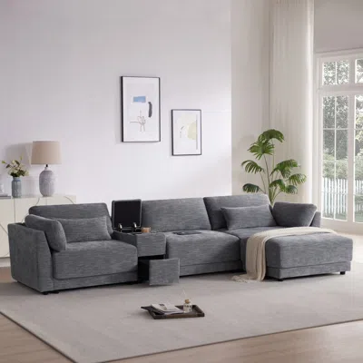 Streamdale Furniture Streamdale L-shaped Sectional Sofa With Storage Console, Charger, Ottoman, Wider Cushion