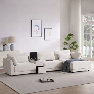 Streamdale Furniture Streamdale L-shaped Sectional Sofa With Storage Console, Charger, Ottoman, Wider Cushion