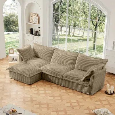 Streamdale Furniture Streamdale L-shaped Slipcovered Sectional Sofa, Camel Corduroy