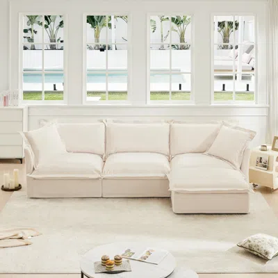 Streamdale Furniture Streamdale L-shaped Slipcovered Sectional Sofa With Ottoman & Pillows