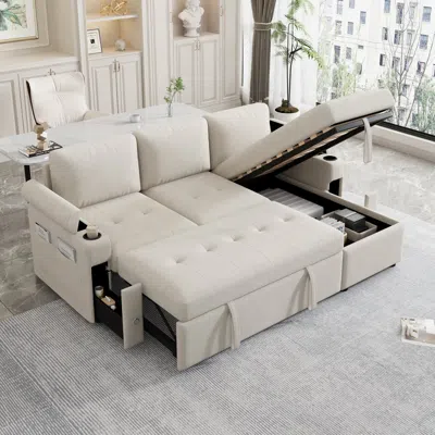 Streamdale Furniture Streamdale L-shaped Sofa Bed With Storage, Cup Holders & Usb