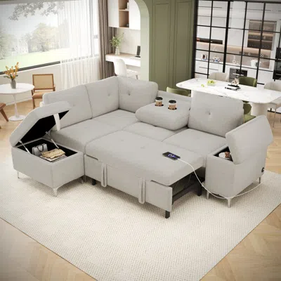 Streamdale Furniture Streamdale L-shaped Sofa Bed With Storage, Cup Holders & Usb