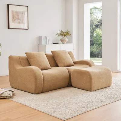 Streamdale Furniture Streamdale L-shaped Teddy Fabric 2-seat Boneless Sofa, Camel