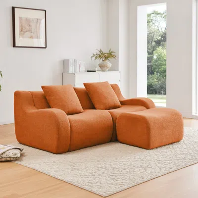 Streamdale Furniture Streamdale L-shaped Teddy Fabric 2-seat Boneless Sofa, Curved Armrest, 32d Sponge, Orange