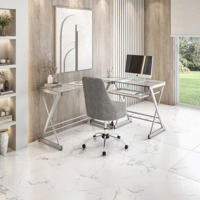 Streamdale Furniture Streamdale L-shaped Tempered Glass Top Computer Desk With Pull Out Keyboard In Gray