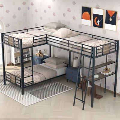 Streamdale Furniture Streamdale L-shaped Twin Over Twin Bunk Bed With Twin Size Loft Bed With Desk