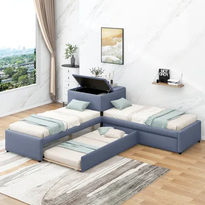 Streamdale Furniture Streamdale L-shaped Upholstered Platform Bed With Trundle And Two Drawers