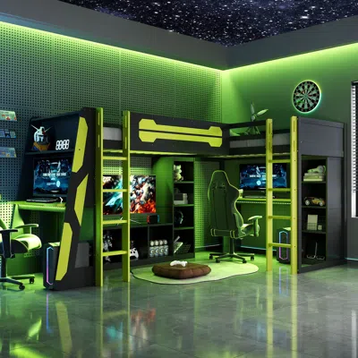 Streamdale Furniture Streamdale L-shaped Wooden Gaming Bed Frame With Rgb Led Lights & Storage