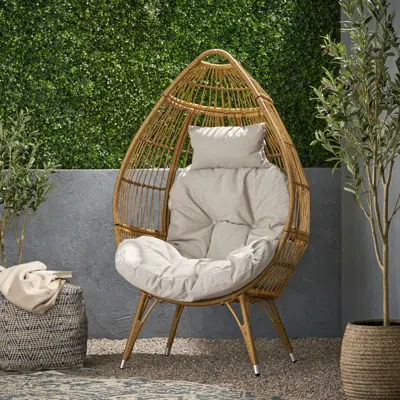 Streamdale Furniture Streamdale Lachlan Outdoor Wicker Teardrop Chair With Plush Cushion
