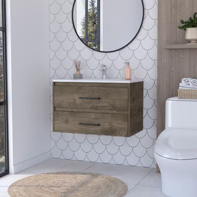 Streamdale Furniture Streamdale Lafayette 2-drawer Wall Vanity, Dark Brown/white
