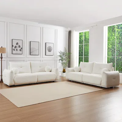 Streamdale Furniture Streamdale Lamb's Wool 2-seater Cushion Sofa 90" Comfortable Sofa For Living Room Bedroom And Other In White