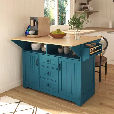 Streamdale Furniture Streamdale Large 55.7" Kitchen Island With Drop Leaf, Rolling Cart On 5 Wheels With Power Outlet, Fo