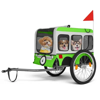 Streamdale Furniture Streamdale Large Folding Dog Bike Trailer - Heavy-duty Steel Frame, 20" Wheels, Green In Multi