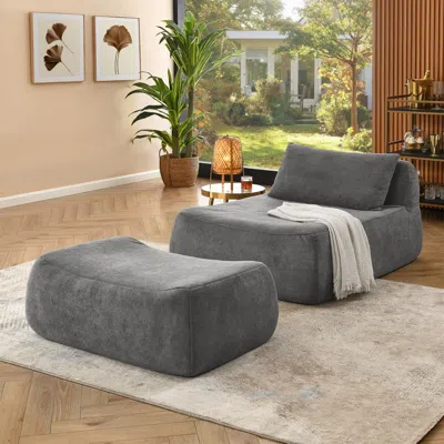 Streamdale Furniture Streamdale Large Grey Beanbag Sofa With Pillow & Ottoman