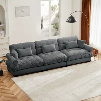 Streamdale Furniture Streamdale Large Modern Velvet Sofa With Pillows - Grey