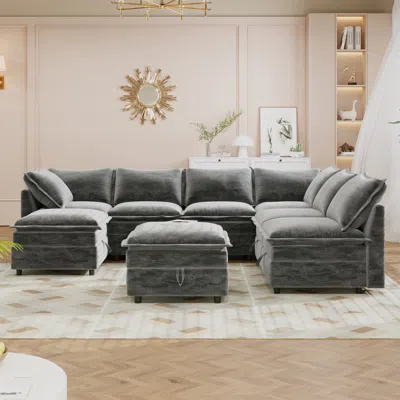 Streamdale Furniture Streamdale Large Sectional Sofa: Thick Cushions, Cup Holders & Charging