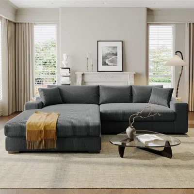 Streamdale Furniture Streamdale Large Sectional Sofa: Thick Cushions, Cup Holders & Charging In Gray