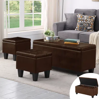 Streamdale Furniture Streamdale Large Storage Ottoman Bench Set, 3-in-1 Combination, Tufted Linen In Brown